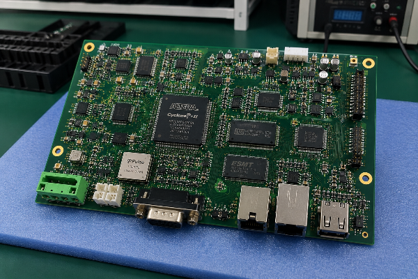 A detailed macro photograph of a 6-layer PCB stackup
