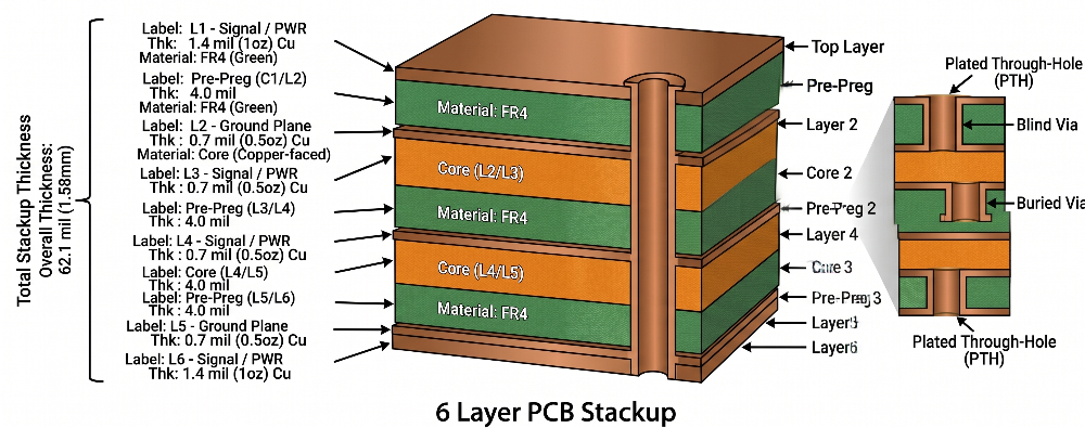 6-Layer PCB Stackup RF Isolation Configuration