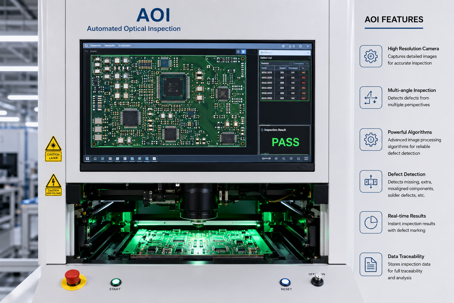 Automated optical inspection AOI of a PCB assembly