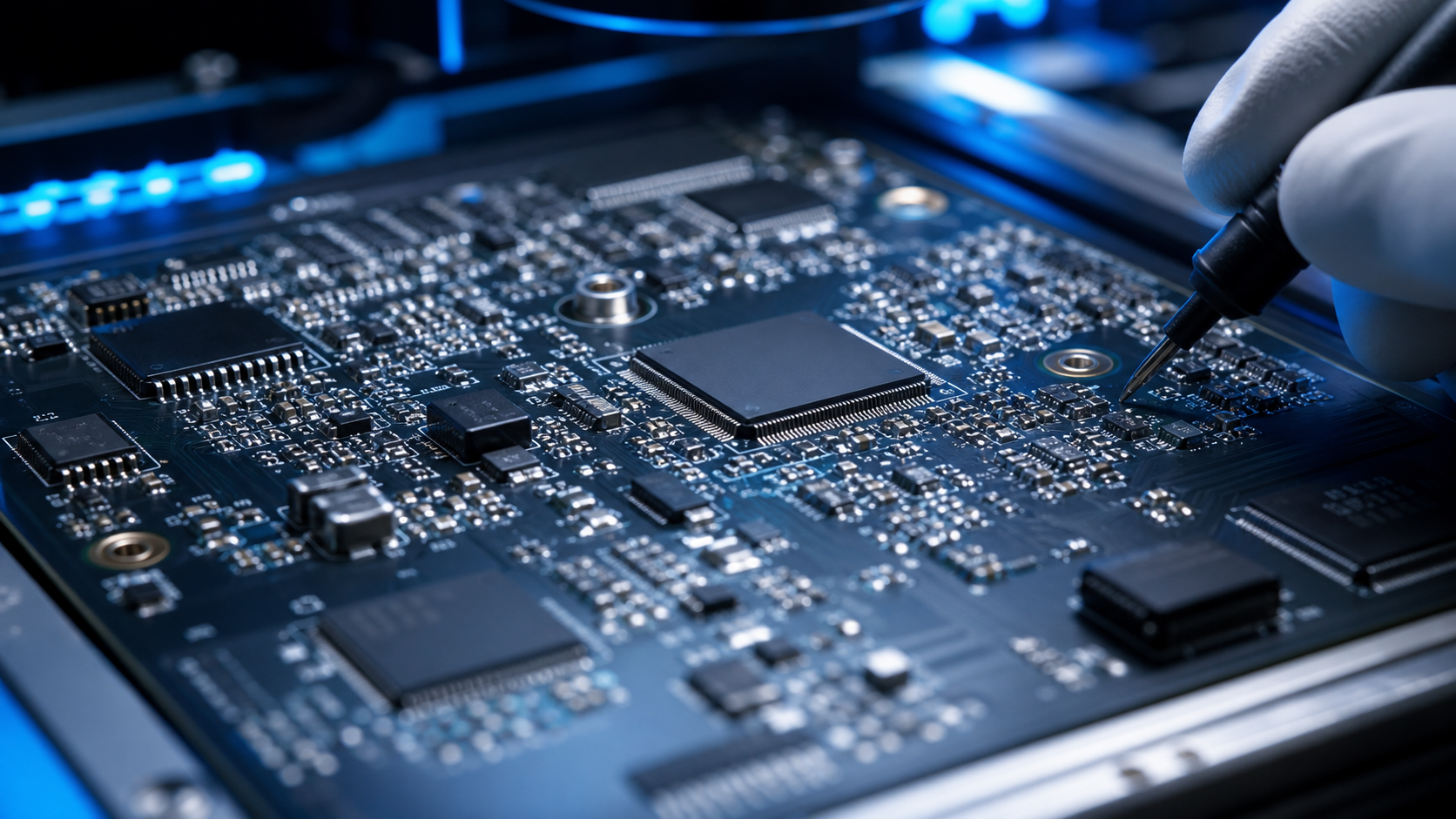 PCB assembly inspection line with SPI, AOI and X-ray checkpoints