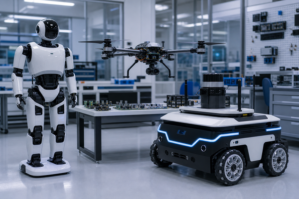 Humanoid robot drone and service robot platform in an advanced robotics lab