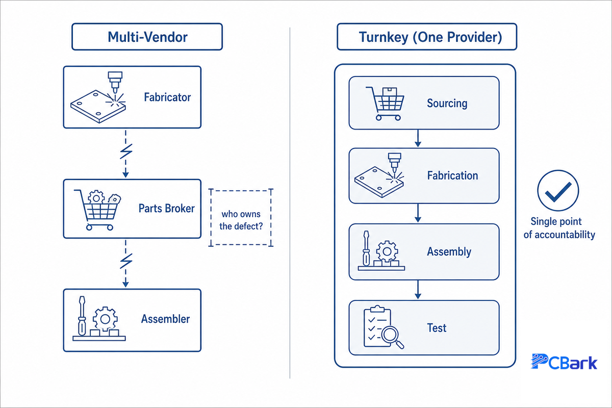 What Turnkey PCB Assembly Actually Buys You (and the First Decision It Forces) — PCBark