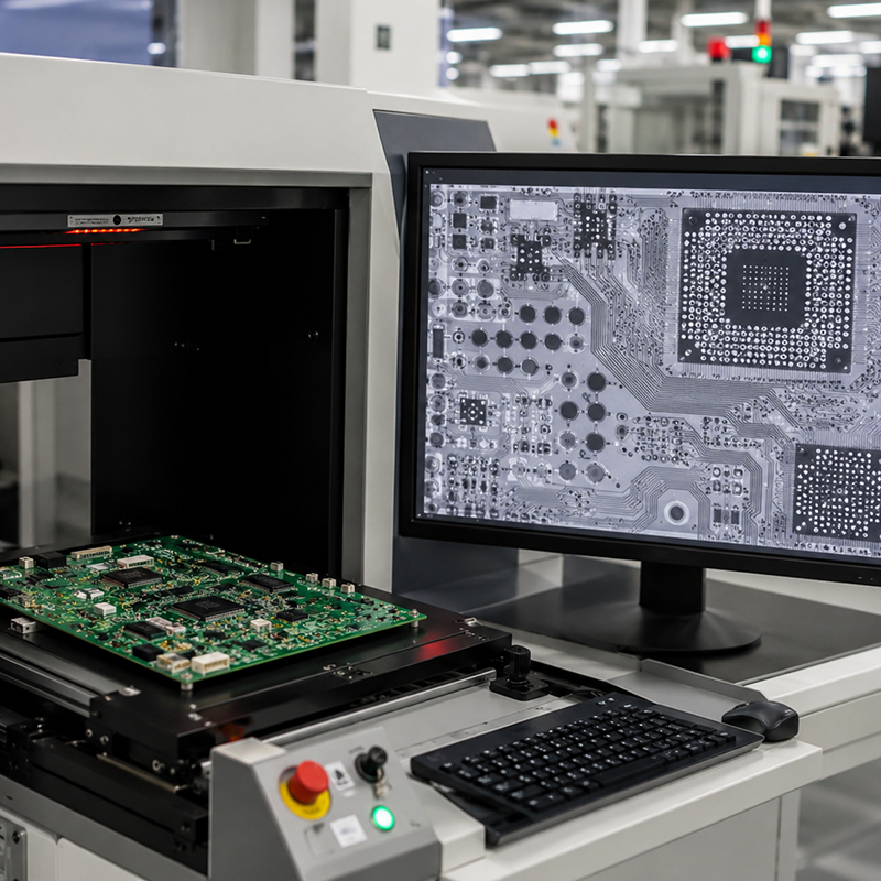 Automated X-ray inspection AXI of hidden BGA solder joints