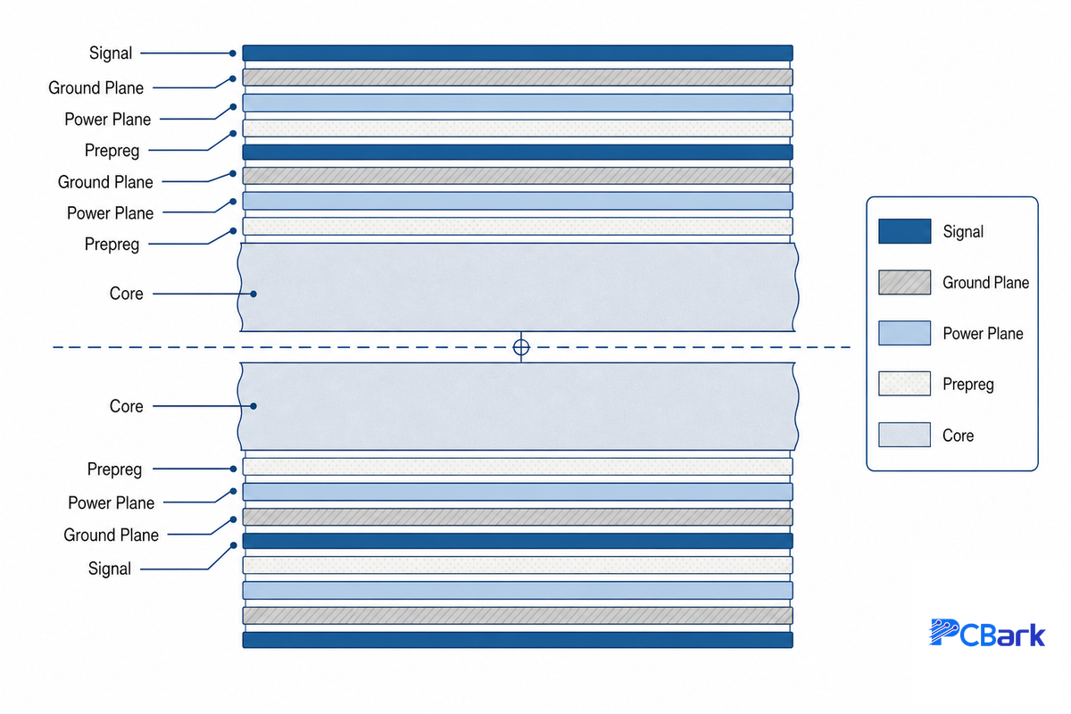 Building the Stackup: Plane-Pair Assignment and Symmetry — PCBark