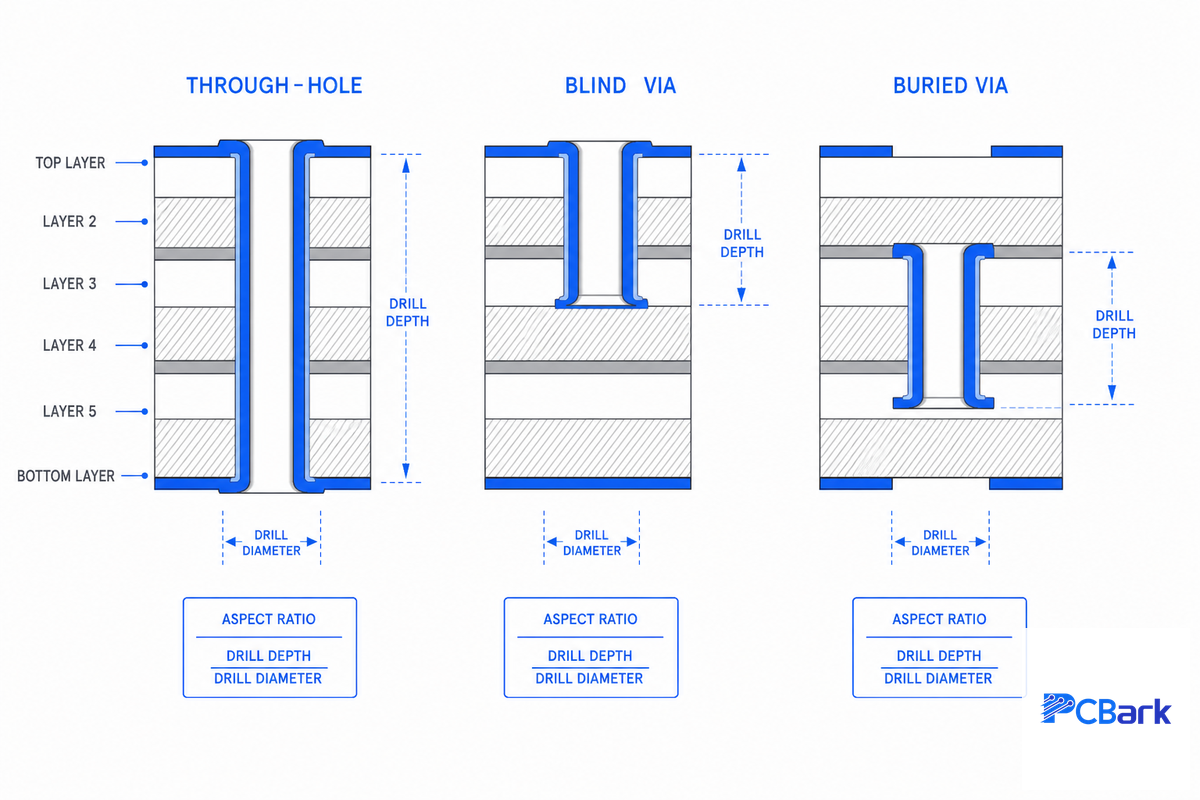 Blind, Buried, and Through-Hole Vias, Choosing the Right Structure — PCBark