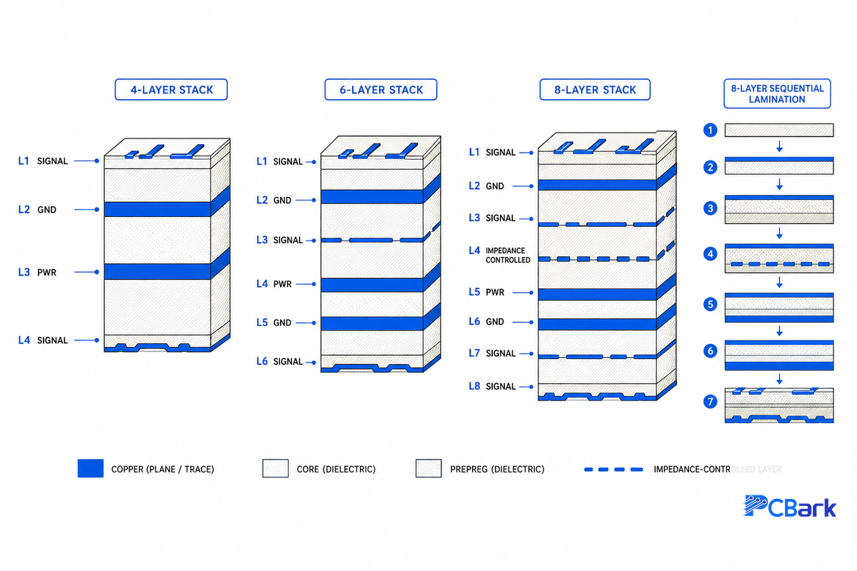 Stepping Up from 4 or 6 Layers, What Actually Changes at 8-12 — PCBark