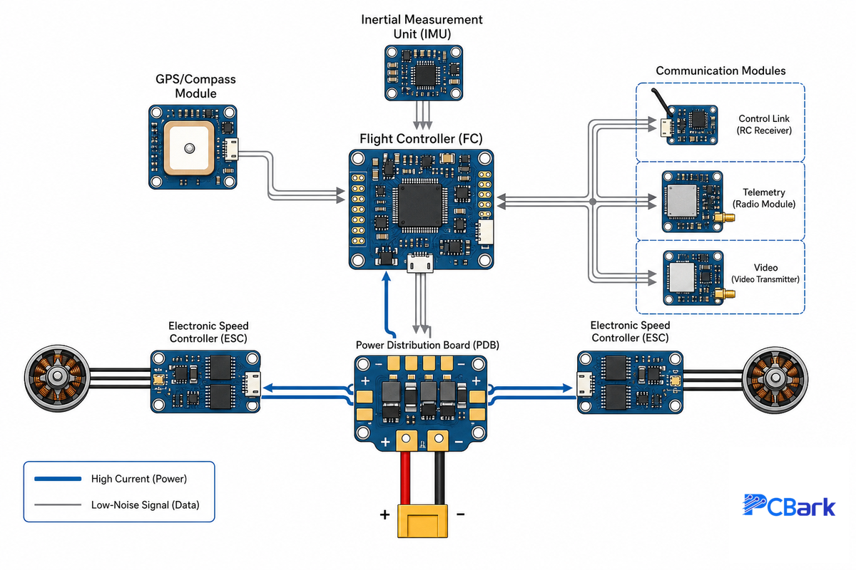 Core Components: Flight Controller, IMU, ESC, and Power Distribution — PCBark