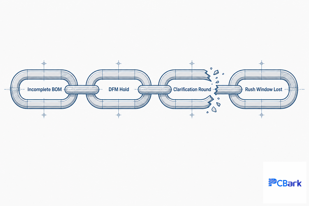 The Missed-Window Chain, Where Quick-Turn Orders Actually Fail — PCBark