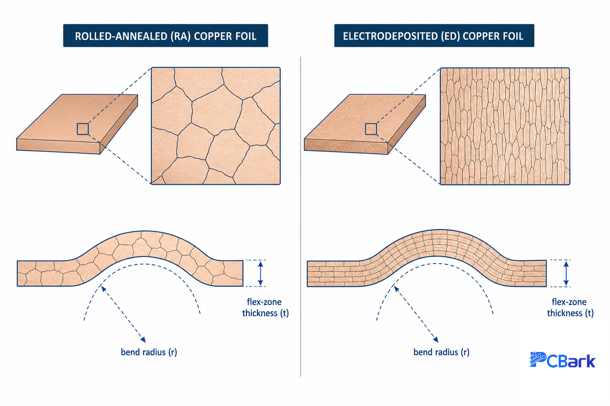 Static vs. Dynamic Flex: Copper Foil Choice and Bend Radius Design Rules — PCBark