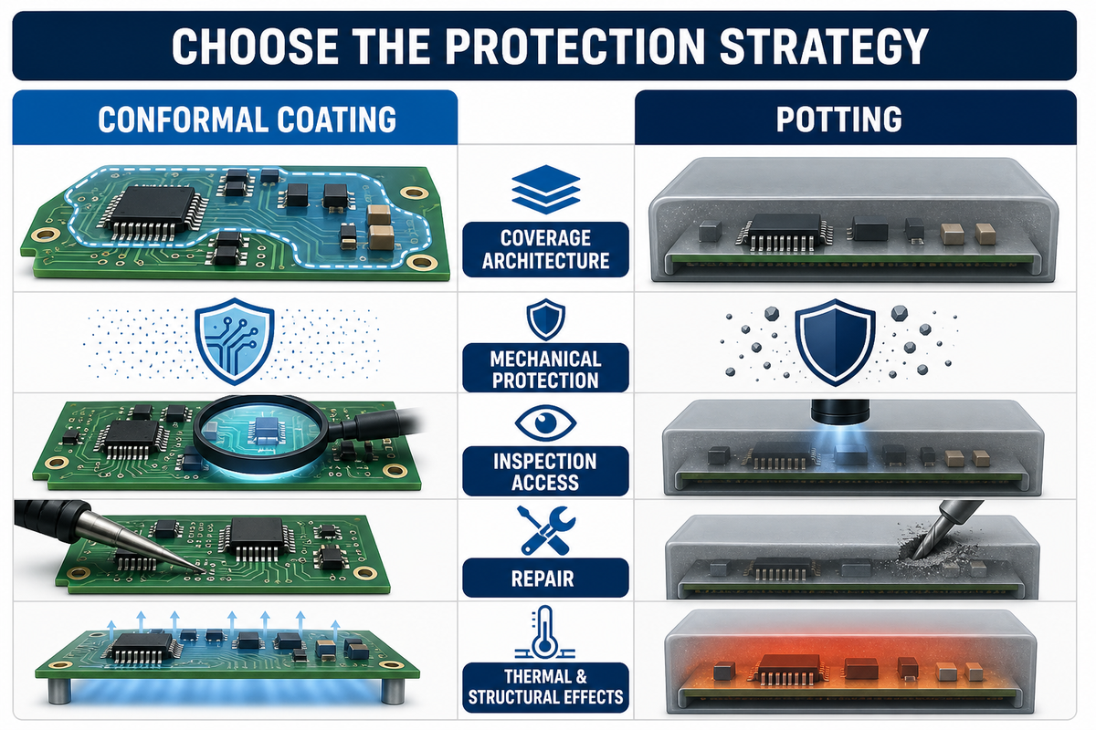 Conformal coating vs potting: choose the protection strategy, not a product name — PCBark