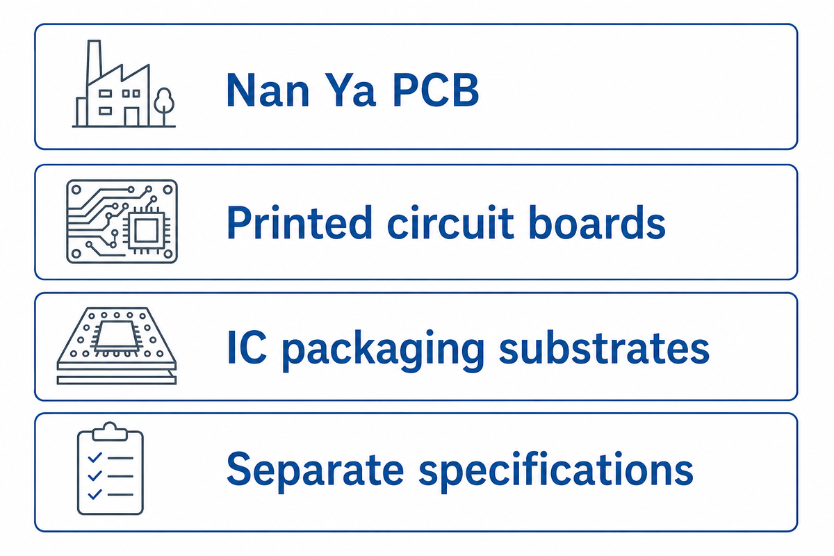 Nan Ya PCB; Placas de circuito impreso; Sustratos de encapsulado para CI; Especificaciones separadas.