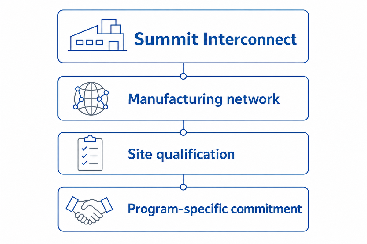 Summit Interconnect; Red de fabricación; Calificación de planta; Compromiso específico para cada programa.
