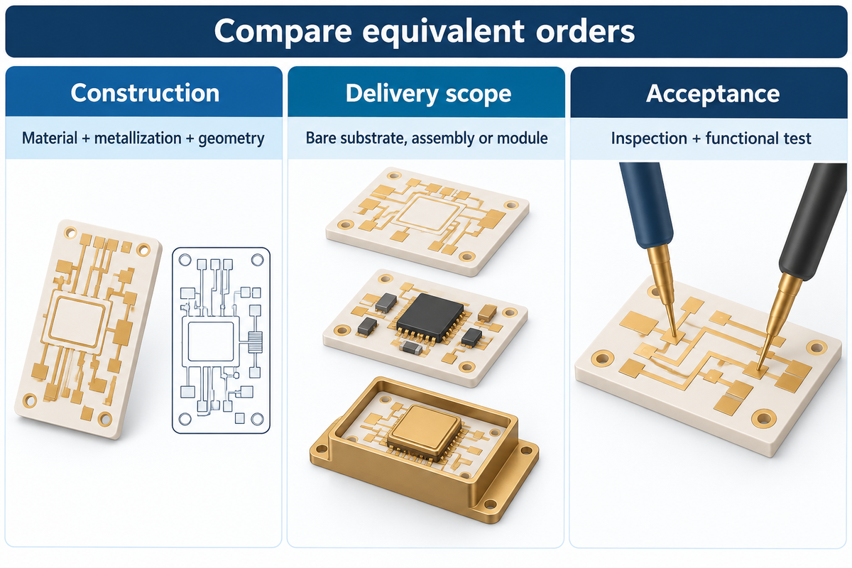 Construction, delivery scope and acceptance must match before comparing ceramic circuit quotes.