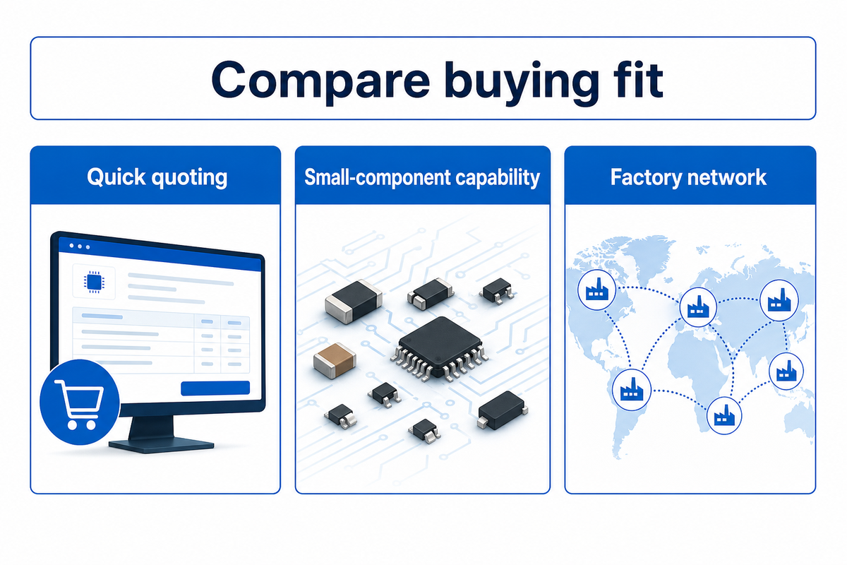 Quick quoting, small-component capability and factory networks solve different procurement problems.