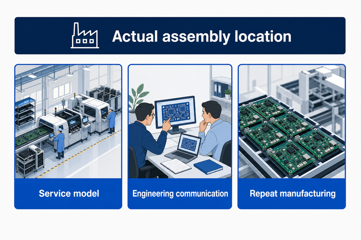 Compare the assembly location and service model, rather than relying on a sales-office address.