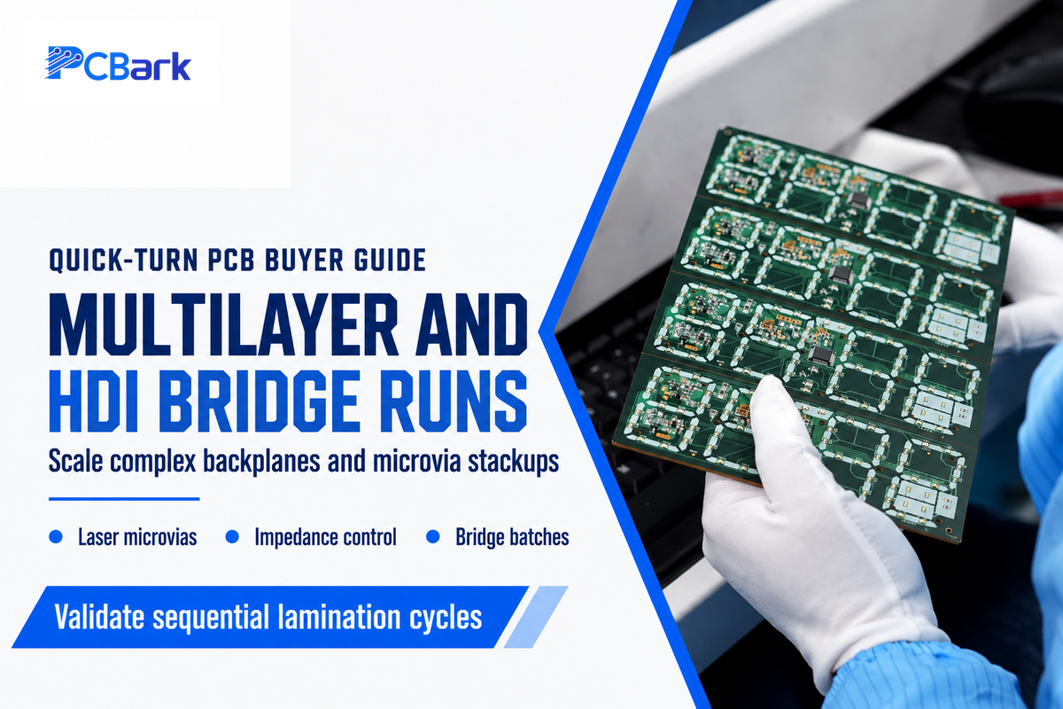 Complex multilayer, HDI, and bridge-to-production builds require laser microvia drilling, statistical impedance control, and specialized press tooling.