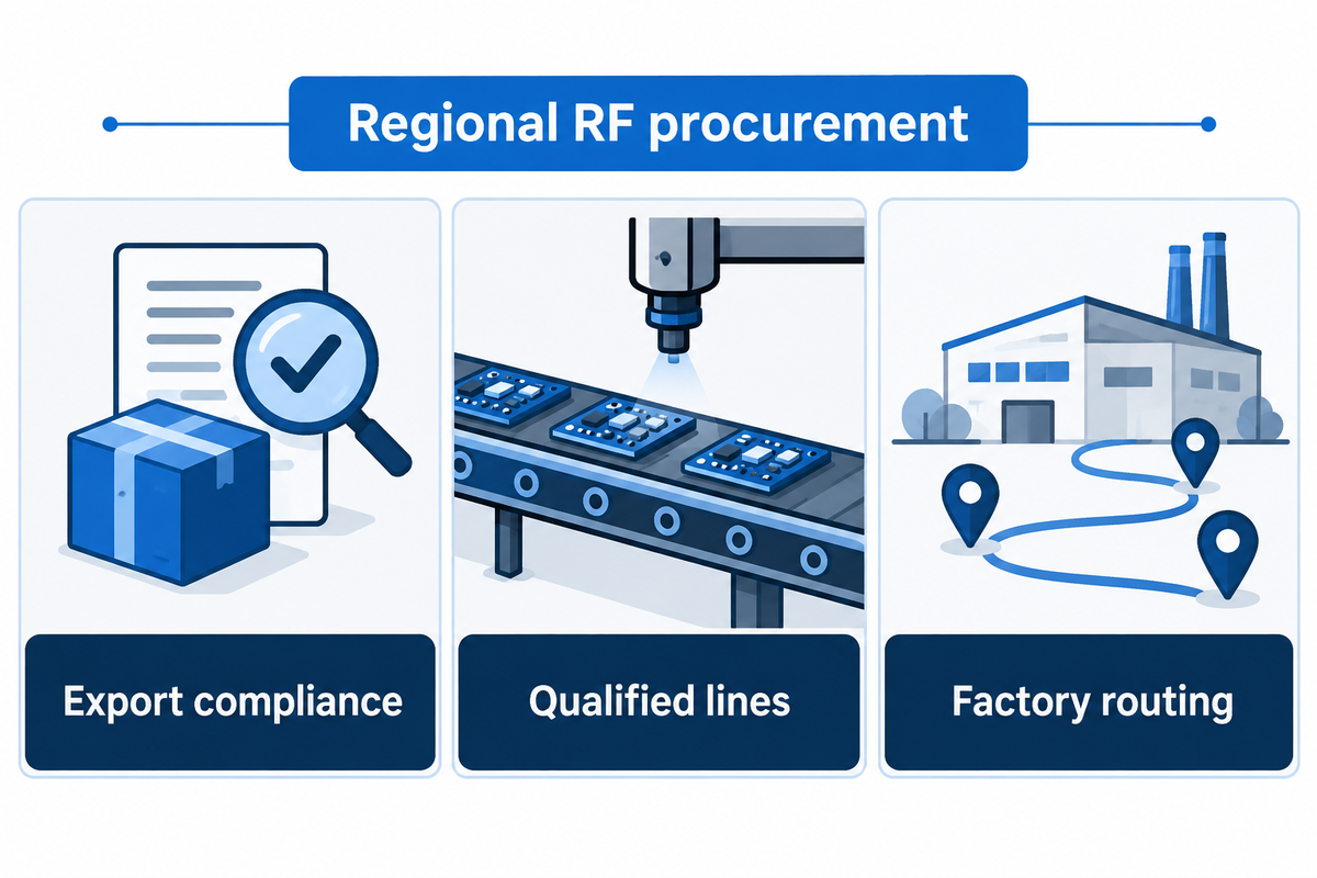 Defense, radar, and space RF programs require domestic footprints, export compliance, and transparent factory routing.