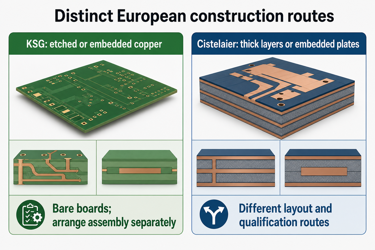 KSG supplies bare boards; Cistelaier distinguishes thick copper from embedded plates in their official offers.