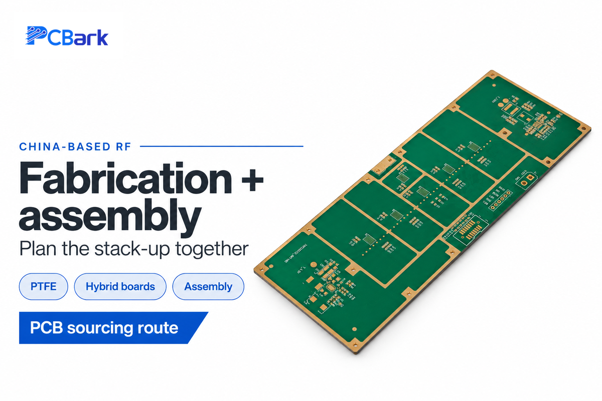 PCBark combines PTFE and hybrid RF board fabrication with assembly through a China-based route.